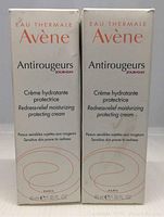 Two sealed retail boxes of Avene Antirougeurs redness relief moisturizing protecting cream, each 40 ml, showing front packaging with product name and usage details.