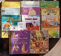 Full lot of 11 Little Golden Books arranged flat showing cover titles and artwork, mostly biblical and inspirational story themes.