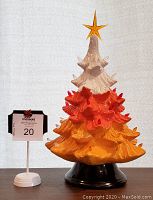 Ceramic candy corn tree, unlit, showing color layers and star topper