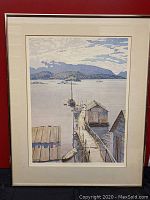 Full view of the framed dock painting