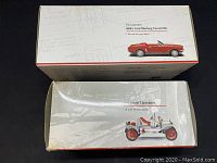 Original box showing the 1964 Ford Mustang Convertible and 1913 Model T Speedster die cast metal replicas from Ford Motor Company.