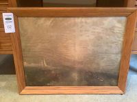 Full front view of framed seascape showing overall condition and visible surface patina