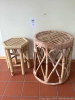 Both bamboo plant stands side by side showing size difference and design