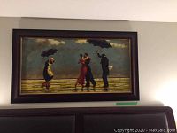Full view of framed oil painting hanging on wall