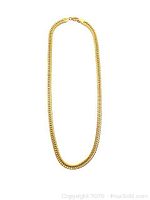 Full view of gold tone snake link necklace measuring 18 inches in length.