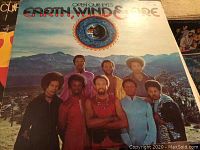 Earth Wind & Fire - Open Our Eyes album cover featuring band members and earth emblem