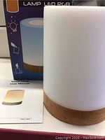 White LED RGB touch bedside lamp with wood grain base, box and user manual included