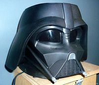 Close-up photo of the Darth Vader helmet shaped toaster showing front details and shape.