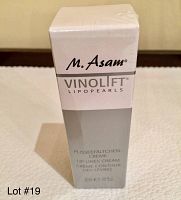 Front view of the sealed box of M. Asam Vinolift Lip Lines Cream, showing brand/logo and product name.