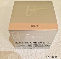 Box of IT Cosmetics Bye Bye Under Eye Corrector Concentrate Cream in Light color, showing front with branding and ingredients.