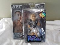 Sealed UFC action figure of B.J. Penn in original blister packaging with backing card featuring fighter image and branding.