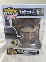 Front view of boxed Nick Valentine Funko Pop vinyl figure from Fallout 4 series, numbered 162.