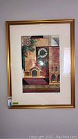 Full view of framed mixed media art print featuring abstract architectural design