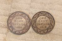 Front side view showing 'ONE CENT CANADA' and date 1918 and 1919 with maple leaf wreath.