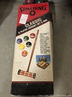 Box of Spalding Classic 6 Player Croquet Set and Bag showing product image and features.