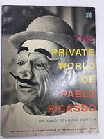 Front cover of the softcover book showing Pablo Picasso's photograph with novelty disguise and colorful text