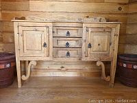 Front view of the full rustic wooden buffet showing its dimensions and design