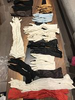 Top view of entire collection spread out on floor, showing colors and glove lengths