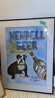 Framed print 'Wendell Beer' featuring a bulldog and beer bottle with bright, colorful design