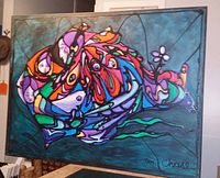 Close front view of the full painting showing composition and color details