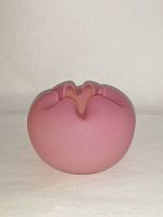 Front view of the pink satin glass rose bowl showing the smooth matte finish and rounded petal-shaped opening.