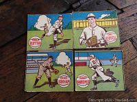 Lot of four 1943 M.P. & Co. baseball cards showing Charlie Ruffino, Carl Hubbell, Ernie Bonham, and Johnny Vandermeer.