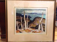 Full view of the framed and matted print under glass