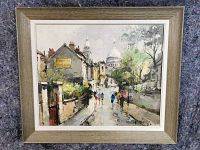 Framed oil painting, full front view showing scene and frame.