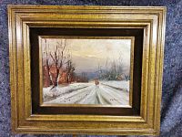 Front view of framed oil painting showing full composition and frame details