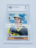 Front image of the 1979 Topps Baseball #166 Ozzie Smith rookie card graded 7 by BCCG showing portrait of Ozzie Smith in Padres uniform.