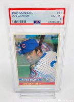 Front of 1984 Donruss Joe Carter baseball card graded PSA 6 EX-MT in protective case