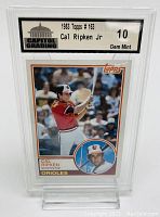 Front of 1983 Topps Baseball card #163 featuring Cal Ripken Jr. in Orioles uniform, graded Gem Mint 10 by Capitol Grading in clear plastic holder.
