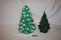 Both vintage ceramic Christmas trees side by side on white background with lot number visible.