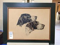 Framed print of two pointer dogs in black frame, showing the front view with clear detail of artwork and frame.