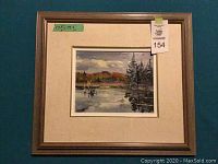 Front view of framed and matted painting showing overall appearance, frame and mat.