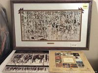 Framed Bev Doolittle print titled 'Woodland Encounter' displayed above two calendar items.