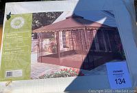 White box with Victory Garden Sunshade Mosquito Net label showing brown mesh enclosure and gazebo illustration