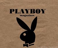 Brown cardboard box with large black Playboy bunny logo and 'PLAYBOY magazines' text