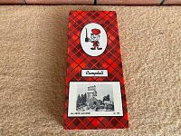 Top view of the Campbell Models box featuring vintage red plaid design and image of the completed grain elevator model.