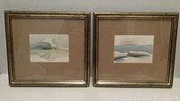 Full view of two framed Tony Onley prints side by side, showing the frames, mats, and glass covers.