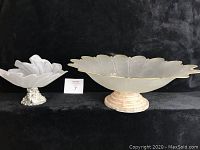 Two Murano glass footed bowls displayed against a black background, showing overall design, size, and condition.