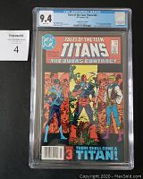 Front cover of Tales of the Teen Titans #44 showing main characters and title, with CGC grade 9.4 label visible.