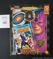 Front of the box showing Hawkeye 8 inch figure and comic cover style graphic