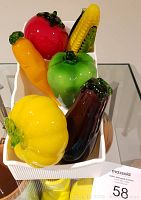 Photo of all art glass vegetables together showing variety and color.
