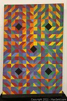 Front view of colorful geometric painting showing pattern and scale