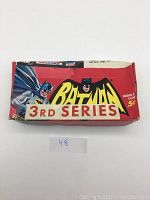 Exterior view of open Bazooka Bubblegum box with 'Batman 3rd Series' graphics