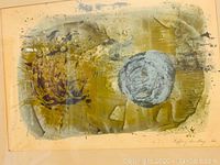 Close-up detail of the abstract painting showing brush strokes and color textures.