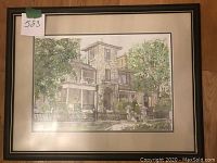 Full front view of framed watercolour painting showing frame, mats, and artwork