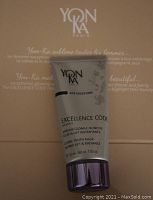 50ml tube of YonKa Excellence Code Global Youth Mask cream with purple cap in front of box.