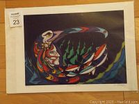 Frontal image of the signed art print "Wonderful World" by Don Chase showing the colorful Indigenous artwork, signature, edition number, and matting around the print.